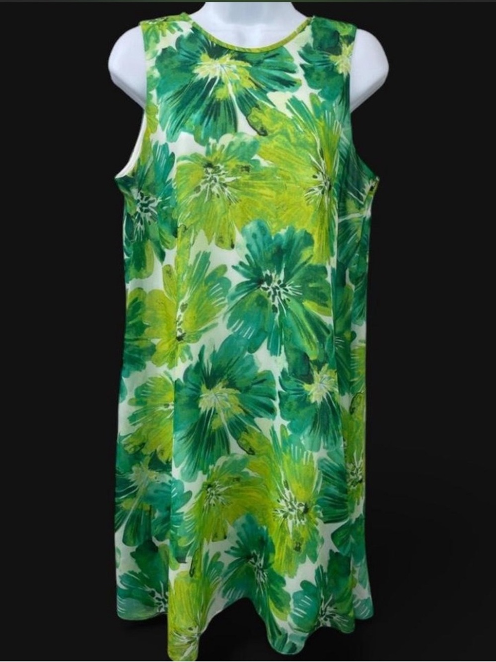 Calvin Klein Floral Green Shift Chiffon Dress